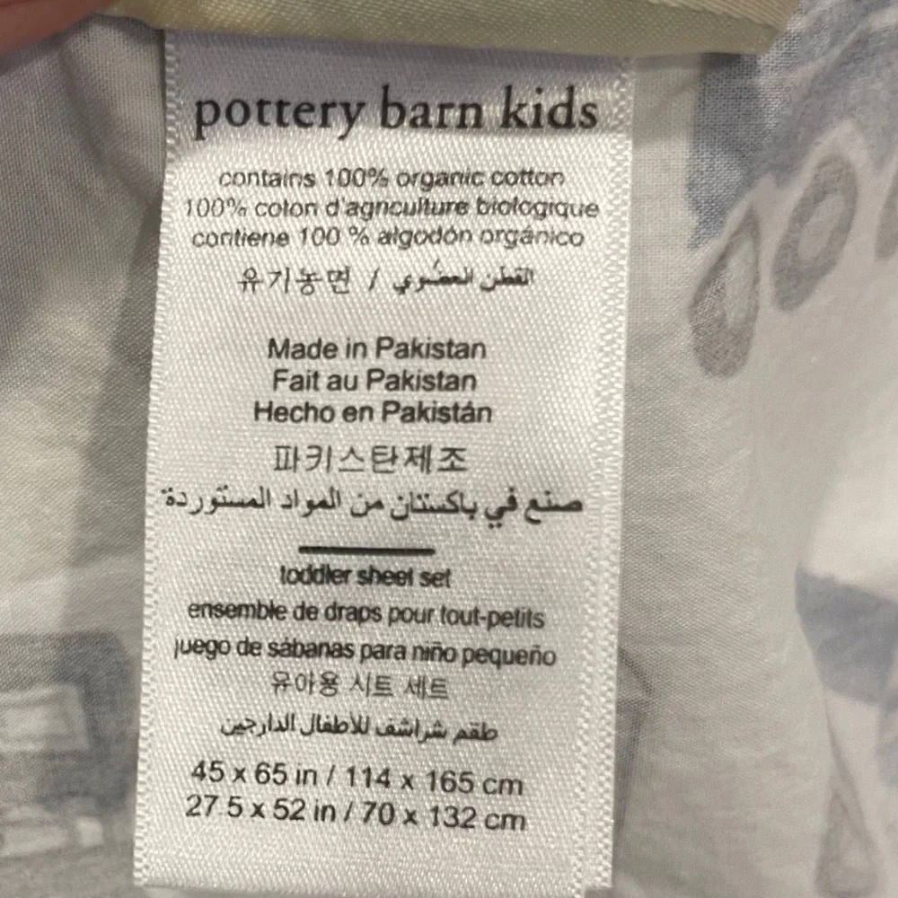 Pottery Barn Kids Construction Toddler Flat Sheet Organic Cotton Blue Orange